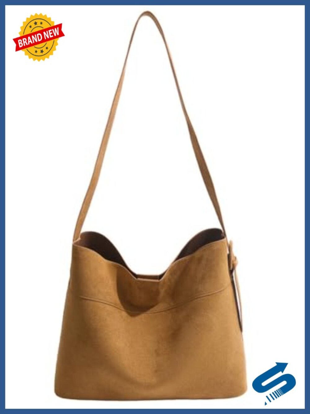 Suede Bucket Bag Slouchy Hobo Shoulder Handbag for Work Travel